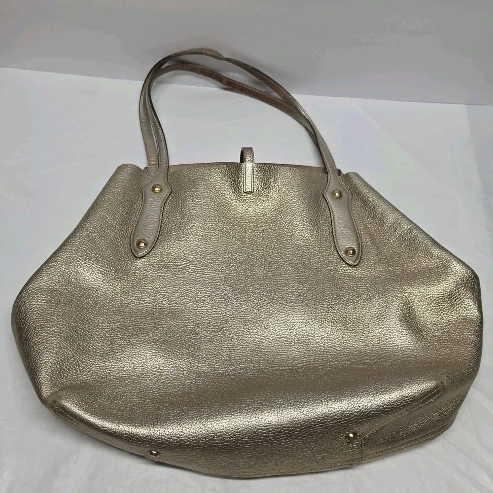 Annabel Ingall Isabella Gold Metallic Pebbled Leather Large Shoulder Tote Bag